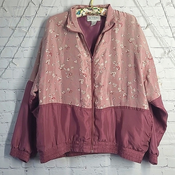 Vintage 90s Silk Exchange 100% Silk Floral Blush Pink Full Zip Jacket Womens  XL - Picture 3 of 17